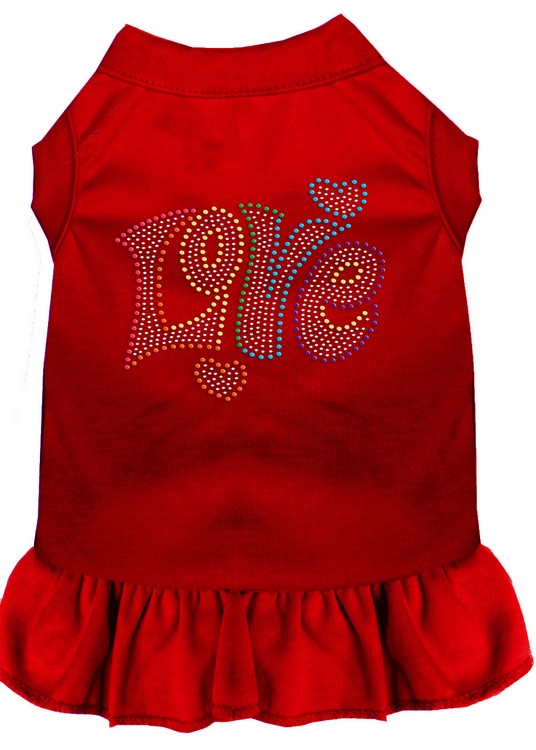 Technicolor Love Rhinestone Pet Dress Red XS